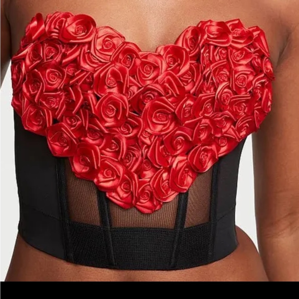 Victoria secret ❤️ red top roses heart satin stunning corset bustier beautiful